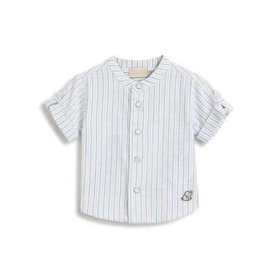 Boys White & Blue Striped Short Sleeve Shirt
